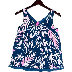Lilly Pulitzer Women's It's Prime Time Teal Floral Pink Tropical Tank Top XXS